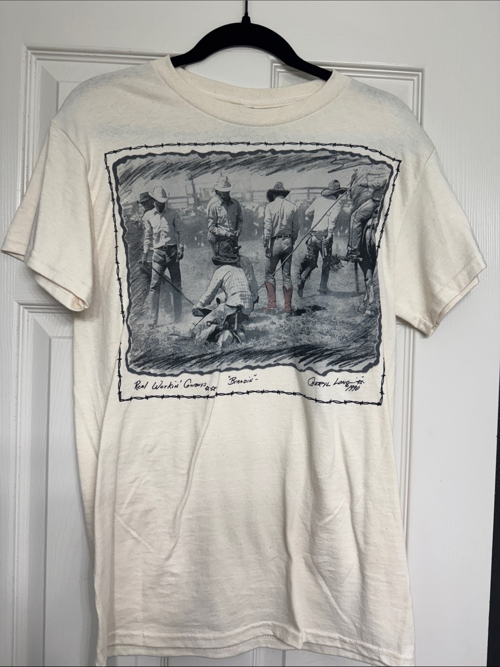 Cream Graphic Cowboy Tee - Unbranded Short Sleeve Shirt